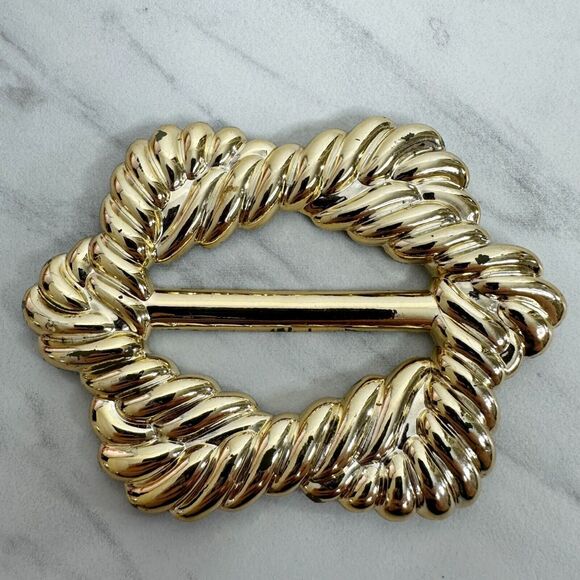Vintage Metallic Gold Scarf Slide Shirt Tie Bar Belt Buckle - Picture 1 of 8